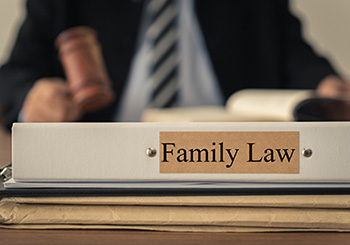 Family law sign with judge and gavel in background