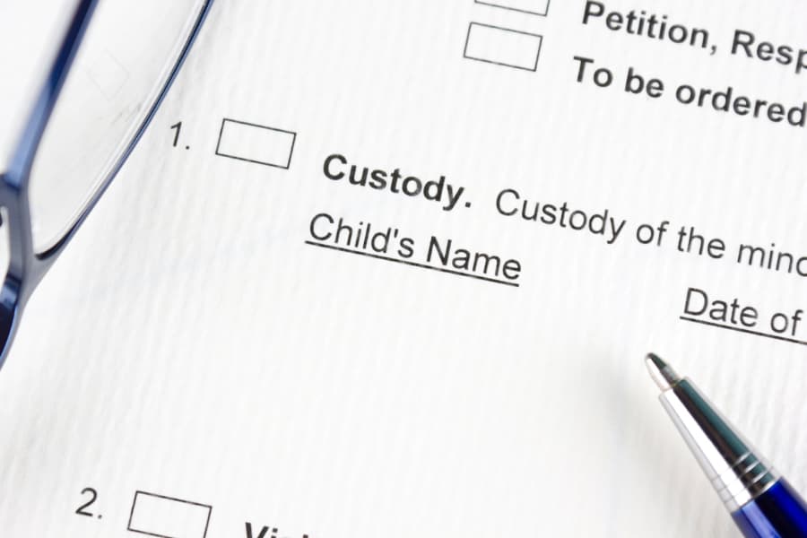 Closeup of child custody application form