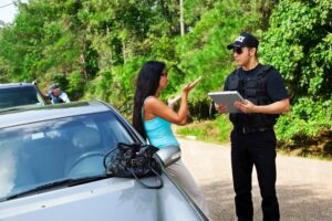 A police officer taking a traffic accident report